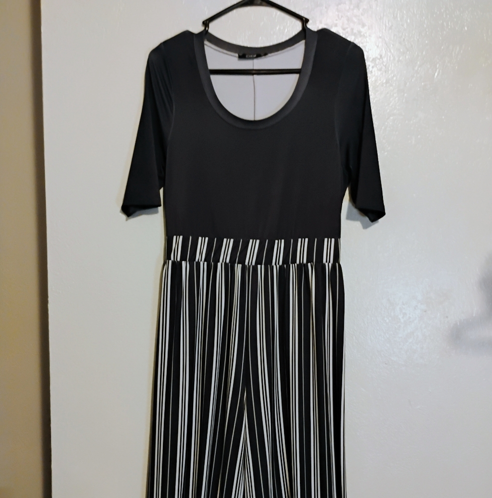 #11 Navy Blue and White Fit and Flare Romper with Scoop Neck